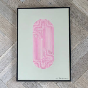Cecilie Lund-Rasmussen - “To spiraler” pink linoleumstryk (A3)